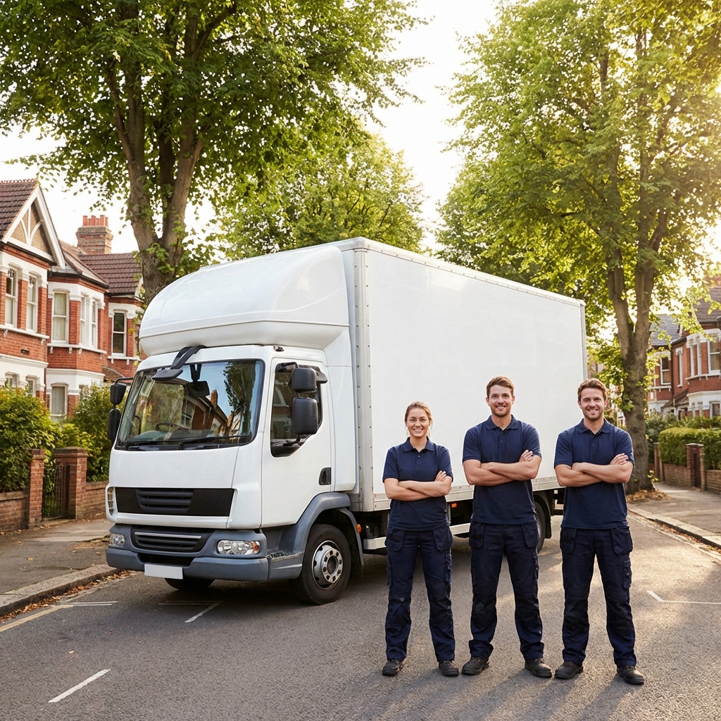 Professional removal team with van